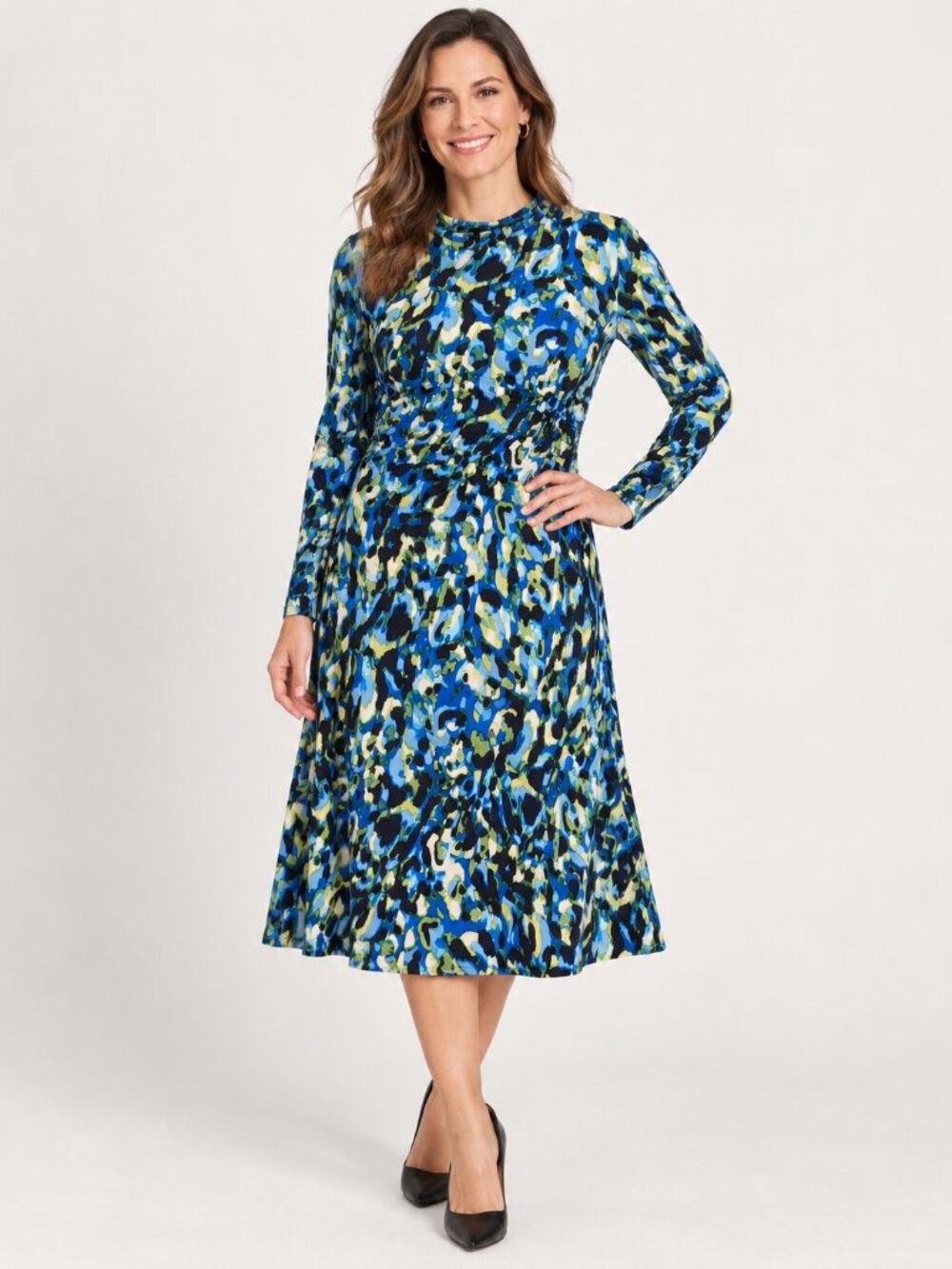 NWT Maggy London Abstract Print Mock Neck Midi Dress Women 16 GT1001M